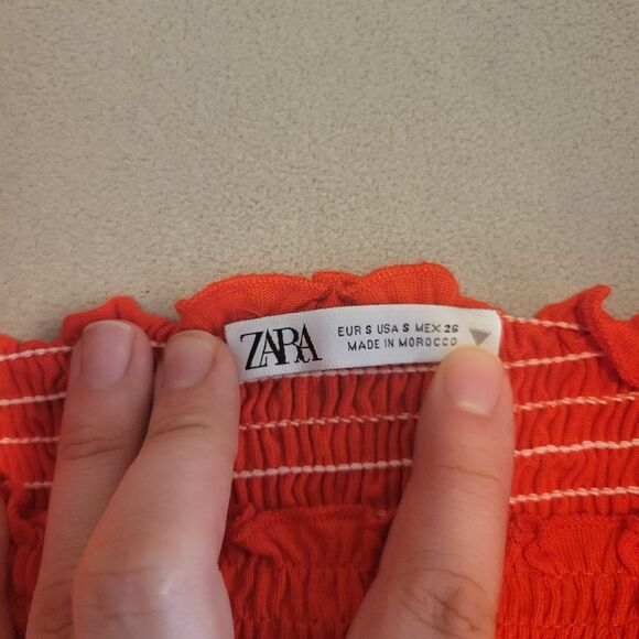 Zara Top Crop Top with Puff Sleeves Red Size Medium - Picture 4 of 8